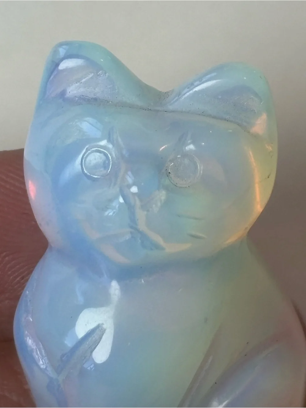 Opalite Glass Sitting Cat Figurine Carved Cat Statue Miniature Crystal Cat